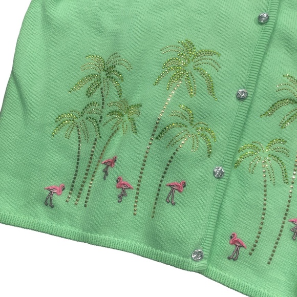 Tia Design 1X Embellished Green Cardigan Tropical Designed 100% Cotton‎ - Picture 3 of 5